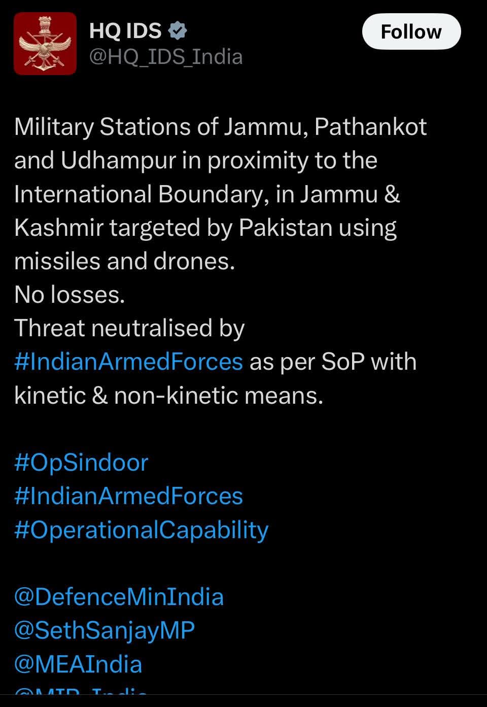 Pakistan Targets Military Stations with Missiles and Drones; Indian Armed Forces Neutralize Threat Under Op Sindoor OP SINDOOR