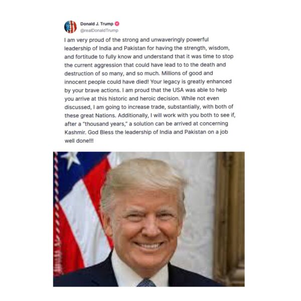 Trump Hails India-Pakistan Peace Efforts, Offers Support for Long-Term Kashmir Solution