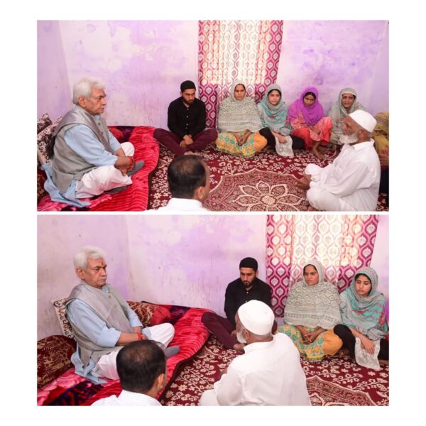 LG Manoj Sinha Visits Kheri Village, Offers Condolences to Family of Zakir Hussain Killed in Pak Firing