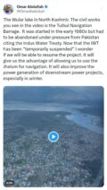 CM Omar wants resumption of work on Tulbul Navigation Barrage