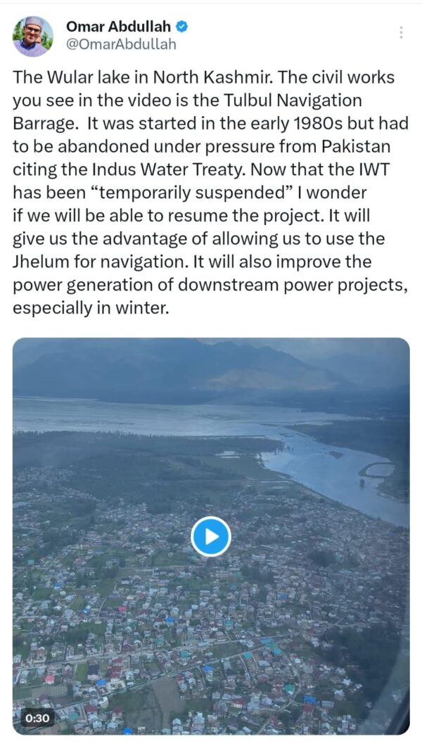 CM Omar wants resumption of work on Tulbul Navigation Barrage