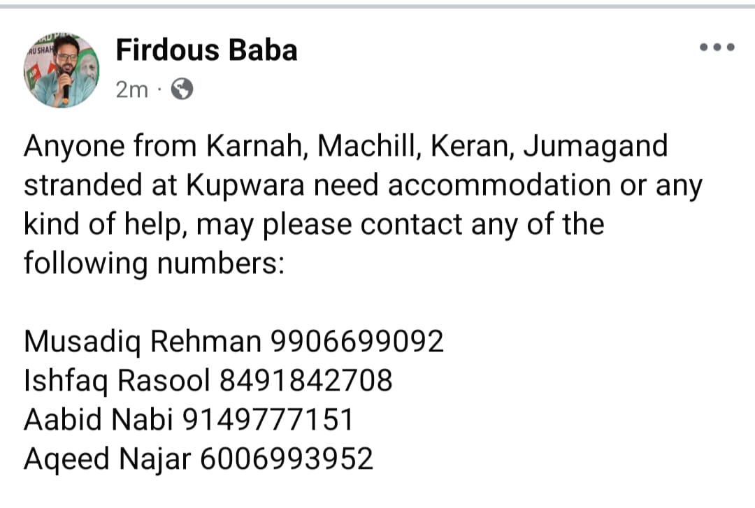 JKAIP Member Firdous Baba Extends Help to Stranded Border Residents in Kupwara