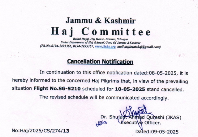 Haj Flight SG-5210 Scheduled for May 10 Cancelled Amid Prevailing Situation