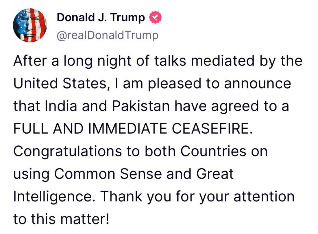 Big Breaking: US President Donald Trump Announces Ceasefire Between India and Pakistan