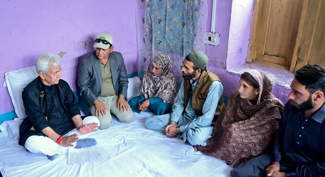 LG Manoj Sinha Meets Family of Martyr Syed Adil Hussain in Anantnag, Hands Over Job Letter to Widow.
